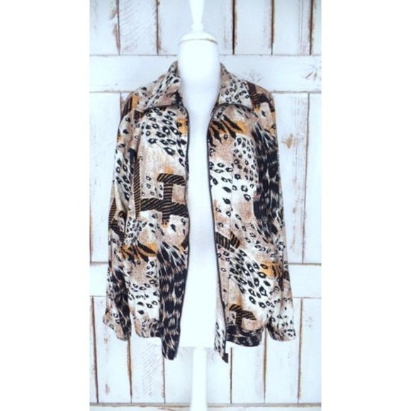 Vintage leopard print silk windbreaker bomber flight jacket - Picture 2 of 5